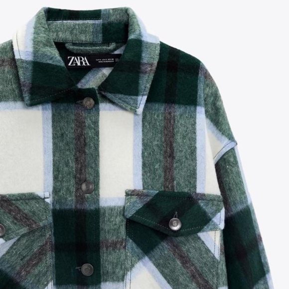 Green Wool Blend Waffle Knit Overshirt Shacket Coat - Picture 9 of 11